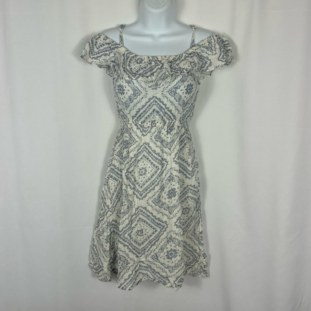 Confess patterned off shoulder minidress XS